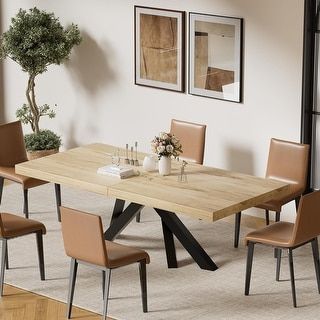 Plank and Beam Mid-Century Modern Dining Table - 72" - On Sale - Bed Bath & Beyond - 39896530 30 Inch Wide Dining Table, Kitchen Table Extendable, Diy Extendable Dining Table, Dining Room Table For 6, Modern Rustic Dining Table, Expanding Table, Extendable Dining Room Table, Modern Rustic Kitchen, Dining Table For 6