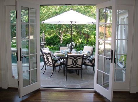 french doors and back patio French Cottage Garden, Double Patio Doors, Pintu Interior, Dining Room French, Cottage Garden Design, French Doors Patio, Patio Door, French Cottage, French Door