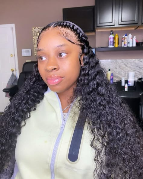 Quickweave With Braids, Braid Lace Front Wigs, Wig Inspiration, Permed Hair, 17 Birthday, Two Braid Hairstyles, 2 Braids, Night Hairstyles, Long Curly Wig