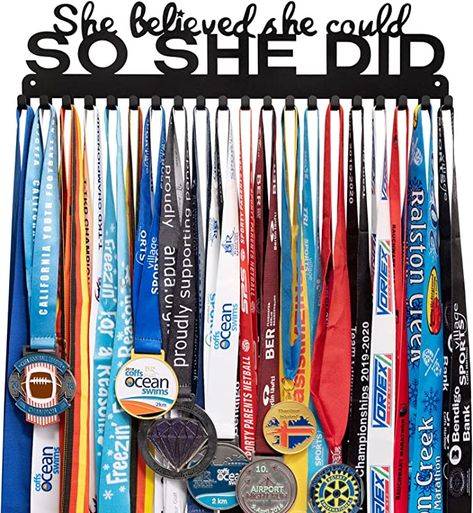 Need a cute medal holder cause all those medals are piling up? This is the perfect one for your daughter. Click and check it out! Gymnastics Medal Display, Gymnastics Medal Holder, Race Medal Holder, Hanging Medals, Race Bib Holder, Race Medal Displays, Marathon Medal Display, Sports Medal Display, Gymnastics Medals