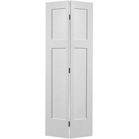 Masonite Heritage 24-in x 80-in Primed White 3-Panel Craftsman Primed Molded Composite Bifold Door (Hardware Included) in the Closet Doors department at Lowes.com Craftsman Molding, Bifold Door Hardware, Interior Closet Doors, Laundry Nook, Bifold Door, Craftsman Door, Bifold Closet Doors, Hollow Core Doors, Satin Nickel Hardware