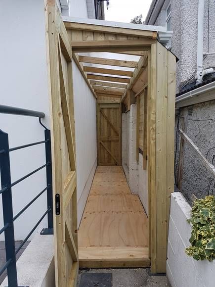 Lean To Shed Cabinteely | Side Passage Shed | Mac Carpentry. Side Alley Shed, Storage On Side Of House, Covered Side Passage, Side Passage Lean To, Side House Storage, Lean To Side Of House, Lean To Shed Ideas, Side Of House Storage, Alley Shed