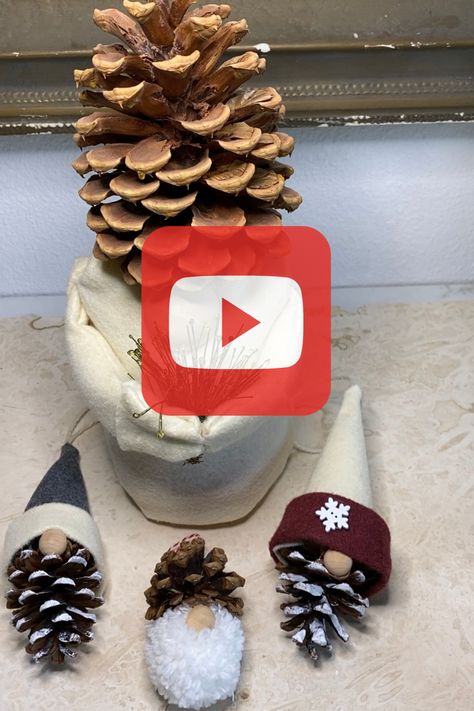 pinecone gnomes ornaments Diy Pine Cone Gnome Ornaments, Gnomes Pinecone Crafts, Pinecone Gnomes Ornaments, Pinecone Gnome Ornaments Diy, Gnomes Made Out Of Pinecones, Pine Cone Gift Ideas, Gnomes From Pinecones, Diy Pine Cone Gnomes, Pine Cone Gnomes Diy How To Make