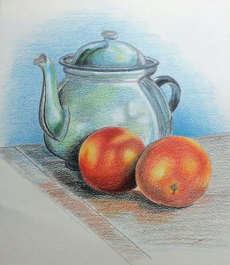 Still Life Original Colored Pencil Drawing by JeselyzArtShop Still Life Ideas, Pencil Colour Painting, Painting Basics, Colored Pencil Drawing Techniques, Pencil Drawings Of Girls, Ceramide Capsules, Pencil Techniques, Pencil Artwork, Fruits Drawing