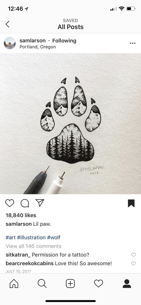 Dog Trainer Tattoo Ideas, Paw Print Mountain Tattoo, Dog Paw With Mountains Tattoo, Mountain And Dog Tattoo, Adventure Dog Tattoo, Paw Print With Mountains Tattoo, Paw Print Nature Tattoo, Dog Lover Tattoo For Women, Dog Paw Print Nature Tattoo