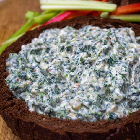 Classic Knorr Spinach Dip (In a Bread Bowl) Cold Spinach Dip In Bread Bowl, Knorr Spinach Dip Recipe, Spinach Dip Bread Bowl, Spinach Dip Cold, Bread Dips Recipes, Bread Bowl Dip, Knorr Spinach Dip, Knorr Recipes, Popular Dips