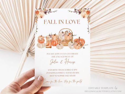 17 Sophisticated Fall Engagement Party Ideas Fall Engagement Party, Fall Engagement Parties, Pumpkin Decorating Diy, Fall In Love Bridal Shower, Fall Bridal Shower Invites, Invitation Unique, Autumn Bridal, Fall Bridal Shower, Engagement Party Invitations