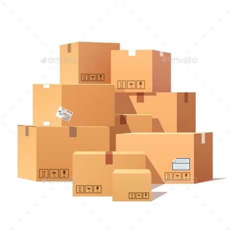 Pile Of Stacked Sealed Goods Cardboard Boxes Ikea Ad, Black And White Picture Wall, Moving Boxes, Simple Illustration, Carton Box, Moving House, Flat Style, Illustration Character Design, Black And White Pictures