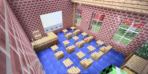 Minecraft School Ideas Classroom, Minecraft Classroom Ideas, Classroom Minecraft, Minecraft Highschool, Minecraft Classroom, Minecraft Town Ideas, Minecraft Town, Minecraft School, Minecraft Challenges