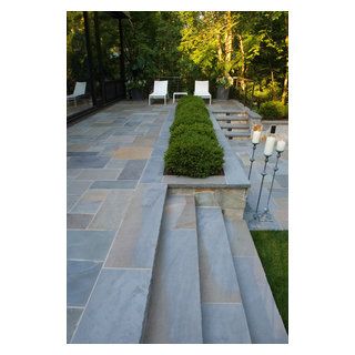 Bluestone Patio Terraces - Contemporary - Patio - Chicago - by Krugel Cobbles, Inc. | Houzz Bluestone Steps, Bluestone Walkway, Exterior Handrail, New Patio Ideas, Chicago Landscape, Stone Porches, Bluestone Pavers, Inground Pool Landscaping, Patio Pictures