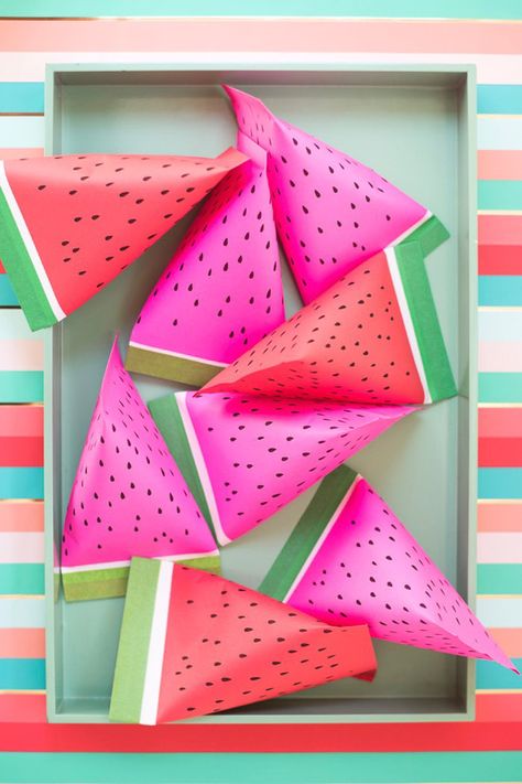 30 Fun Watermelon Crafts for Summer | Club Crafted Paper Watermelon, Crafts For Summer, Watermelon Party Favors, Favor Bags Diy, Watermelon Crafts, Watermelon Theme, 11 Birthday, Crazy Summer, Watermelon Day