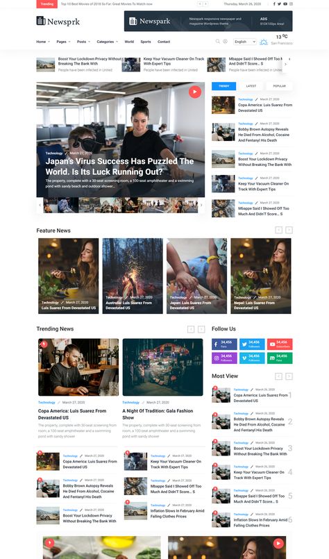 Vue JS Newspaper HTML Website Template News Portal Web Design, Online Magazine Website, Design Newspaper, Blog Website Design, News Website Design, News Web Design, Html Website, Magazine Website, Newspaper Template