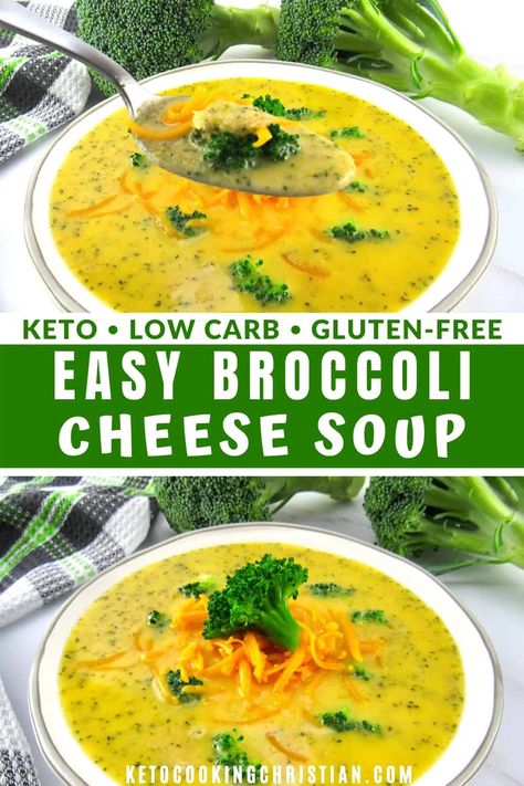 Easy Keto Broccoli Cheddar Soup This quick and easy soup will warm you up on a cold day!  This low carb broccoli soup is loaded with cheddar goodness. #ketosoup #ketobroccolicheesesoup #easybroccolicheesesoup #ketobroccolicheddarsoup Low Carb Broccoli Cheese Soup, Easy Broccoli Cheese Soup, Low Carb Broccoli, Delicious Broccoli, Keto Broccoli Cheese Soup, Keto Broccoli, Broccoli Cheese Soup Recipes, Easy Broccoli, Cheese Soup Recipes