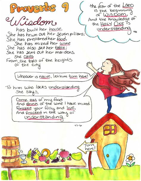 Doodle Through The Bible: Proverbs 9  Illustrated Faith Journal entry for Good Morning Girls (GMG) Bible Study, Free printable PDF Coloring page link at the website. Come Join the Proverbs Linky Party to share your work! Proverbs Bible Study, Proverbs Bible Verses, Scripture Art Journaling, Bible Proverbs, Proverbs 9, Proverbs 8, Good Morning Girls, Faith Journal, Verse Mapping