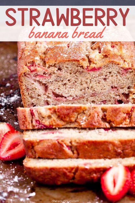 Strawberry Banana Bread is beyond delicious; it’s moist, tender, and the perfect combination of strawberry bread and banana bread in one magical loaf. #strawberry #bananabread #banana #bread Banana Bread Moist, Strawberry Banana Bread Recipe, Strawberry Banana Bread, Rosemary Bread, Strawberry Bread, Moist Banana Bread, Tiramisu Cake, Chewy Chocolate Chip, Chewy Chocolate Chip Cookies