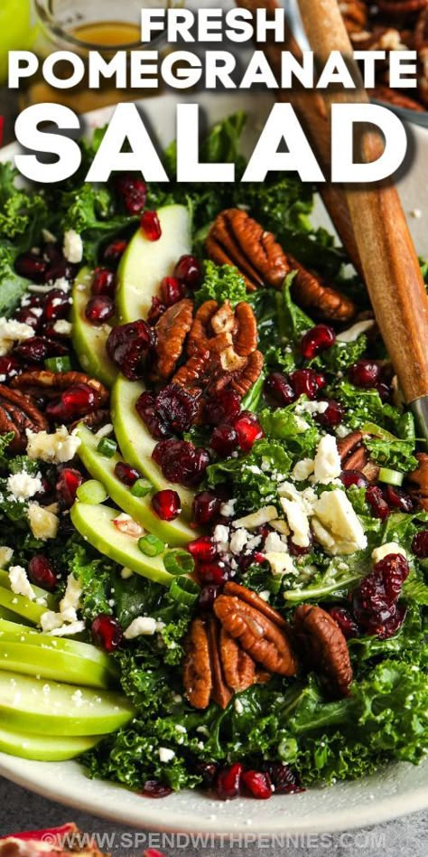 Pomegranate Pecan Salad, Winter Kale Salad With Pomegranate, Kale Apple Pomegranate Salad, Kale And Pomegranate Salad Recipes, Apple Pomegranate Harvest Salad, Kale And Pomegranate Salad, Apple And Pomegranate Salad, Spring Mix Pomegranate Salad, Kale Salad With Pomegranate Seeds