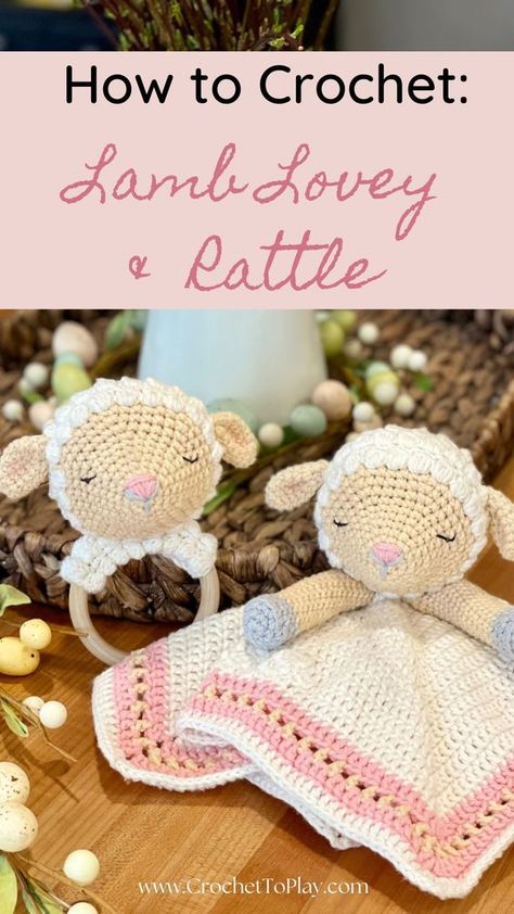 Get the free pattern for this crochet lamb rattle (or find the bundle for both the rattle and the lovey)! Crochet Lamb Lovey, Lovey Crochet Patterns, Crochet Lamb Pattern, Crochet Lovey Free Pattern, Crochet Baby Projects, Lovey Crochet, Crochet Sheep, Lovey Pattern, Crochet Lovey