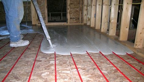 Concrete Over Radiant Heating Floor Diy Concrete Slab, Installing Heated Floors, Hydronic Radiant Floor Heating, Heated Concrete Floor, Heated Tile Floor, Radiant Heating System, Floor Heating Systems, Hydronic Heating, Floor Heating