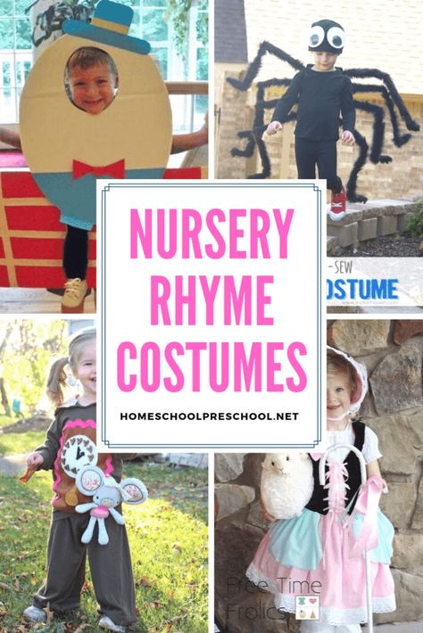 Check out these Nursery Rhyme costumes! They're perfect for Halloween and Nursery Rhymes Day. But, they're great for dress up any day! Nursery Rhyme Costumes For Boys, Nursery Rhyme Fancy Dress Kids, Nursery Rhyme Day Costume, Mother Goose Nursery Rhymes Costumes, Nursery Rhymes Halloween Costumes, Nursery Rhymes Dress Up Ideas, Nursery Rhyme Characters Costumes, Nursery Rhyme Costumes For Adults, Nursery Rhyme Costumes For Teachers