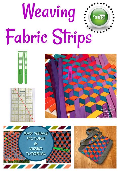 Triaxial Fabric Weave - Mad Weave. Watch the YouTube video to see how easy it is to make a fabric weave panel from bias strips! Weaving Fabric Strips, Craft Ideas For Beginners, Weaving Patterns Design, Pin Weaving, Weaving Fabric, Fabric Weave, Fabric Weaving, Paper Craft Ideas, Paper Weaving