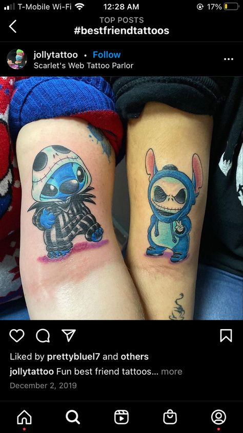 Matching Disney Tattoos, Disney Stitch Tattoo, Lilo And Stitch Tattoo, Maching Tattoos, Cute Matching Tattoos, Matching Friend Tattoos, Matching Best Friend Tattoos, Stitch Tattoo, Matching Sister Tattoos