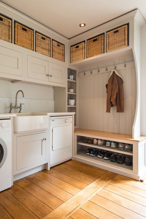 Bespoke Utility Boot Room - Country - Laundry Room - Edinburgh - by Christopher Howard | Houzz AU Mudroom And Laundry Room Combo, Shelves Laundry Room, Basement Mudroom, Utility Boot Room, Laundry Room Idea, Laundry Room Combo, Boot Room Utility, Utility Room Storage, Small Utility Room