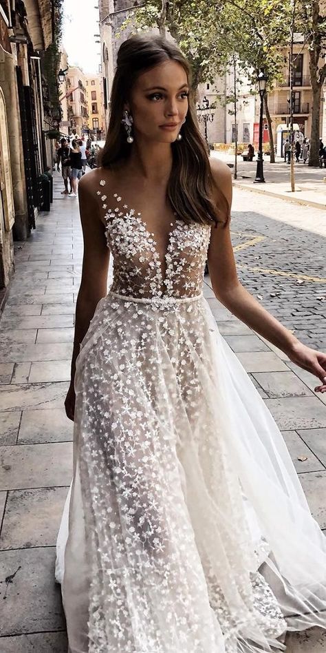 24 Summer Wedding Dresses To Make Your Celebration Great ❤  summer wedding dresses a line sexy deep v neckline nude musebyberta ❤ #weddingdresses Wedding Dresses Hot Weather, Serpentina Wedding Gown, Summer Wedding Dress For Bride, Wedding Dress For Summer, Wedding Summer Dress, Nude Wedding Dress, Summer Wedding Dresses, Custom Made Prom Dress, Dresses To Make