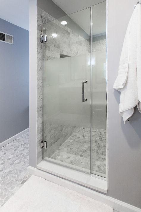 Semi-Frosted Glass Shower Door - Modern - Bathroom - Philadelphia - by dRemodeling | Houzz Frosted Shower Doors, Frosted Glass Shower Door, Glass Shower Door Cleaner, Cleaning Shower Glass, Marble Shower Walls, Shower Glass Door, Clean Shower Doors, Bathroom Shower Doors, Glass Shower Door