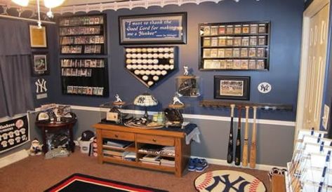 10 Yankees Man Cave Ideas And How to Implement Them – Man Cave Know How Yankee Bedroom, Man Cave Bar Stools, Baseball Man Cave, Sports Man Cave, Baseball Bedroom, Baseball Room, Man Cave Room, Baseball Memorabilia, Sports Room