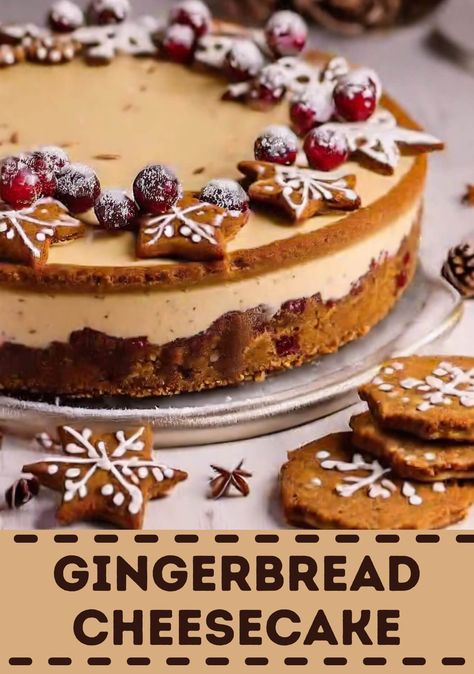 Gingerbread Cheesecake Gingerbread Crust, Desert Bars, Chocolate Peppermint Cupcakes, Gingerbread Cheesecake, Christmas Cheesecake, Chilled Desserts, Xmas Treats, Ginger Cake, Cookie Desserts