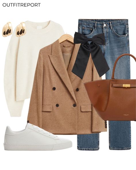 The Alexandria curated on LTK Brown Bag Outfit, Bag Outfit Ideas, Outfit Trabajo, Preppy Chic Outfits, Flare Jeans Outfit, Saturday Outfit, Fall Blazer, Friday Outfit, Outfit Styling