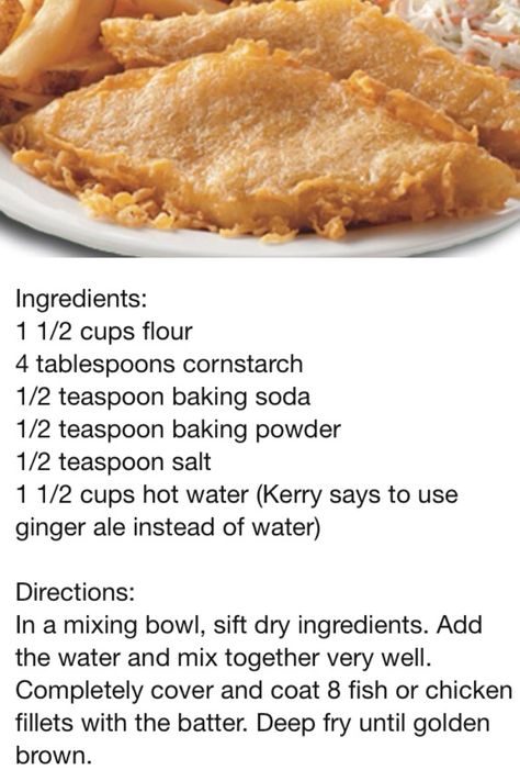 Better-then-Long-John-Silver fish or chicken batter YUM! Crunchy Batter Recipe, Crispy Fish Batter, Beer Battered Fish And Chips, Battered Fish And Chips, Fish Batter, Fish Batter Recipe, Chicken Batter, Fry Fish, Raymond Lee