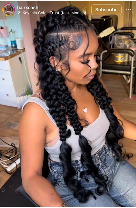 Fish Tail Braid Black Hairstyles, Fish Braids For Black Hair, Fishtail Box Braids, Feed In Braids With Curly Ends, Fishbone Braids For Black Women, Dutch Braids With Curls, 4 Boho Feed In Braids, Boho Feed In Braids Cornrows, Butterfly Feed In Braids