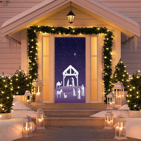 Door Wrap, Christmas Garden Decorations, Fabric Door, Outside Christmas Decorations, Exterior Lights, Exterior Christmas, Christmas House Lights, Unicorn Christmas, Stage Decor