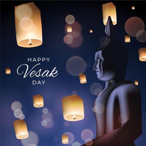 Realistic vesak day illustration Free Vector Wesak Day Poster Design, Vesak Day Design, Happy Vesak Day, Wesak Day, Happy Vesak, Cartoon Present, Vesak Day, Buddha Birthday, White Lotus Flower