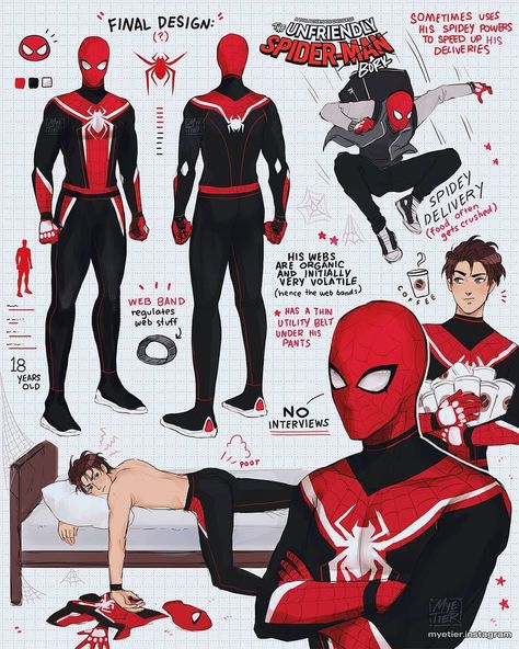 Spider Man All Versions, Spiderman All Suits, Custom Spiderman Suits Drawing, Spider Man Fan Art Suit, Spider Man Redesign Suit, X Men Suit Design, Oc Spiderman Suit, Spiderman Oc Art Suit, Spiderman Suits Design