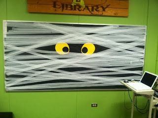 This Library is Haunted! Halloween decor, bulletin board Mummy Bulletin Board, October Bulletin Boards, Thanksgiving Bulletin Boards, Art Bulletin Boards, Halloween Bulletin Boards, Ra Bulletin Boards, Fall Bulletin Boards, Preschool Bulletin, Library Bulletin Boards