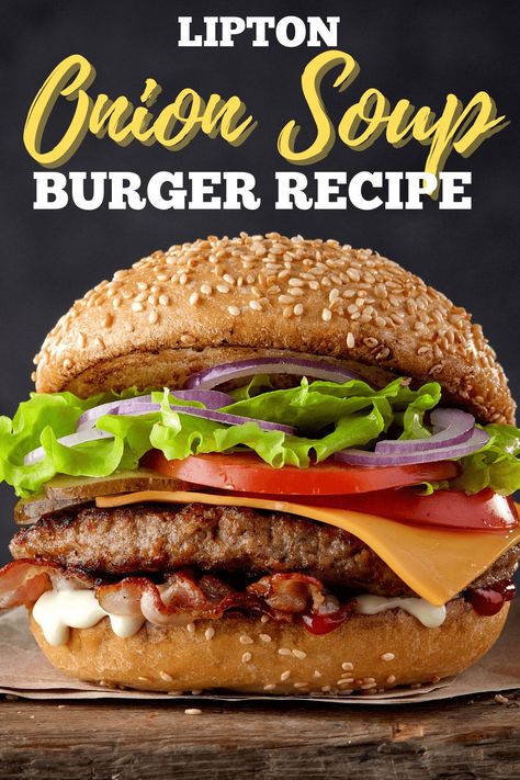 Looking for a fool-proof way to flavor your burgers? This Lipton Onion Soup burger recipe is the answer. Learn how to make the recipe, plus get tips on making the best burgers. #burgers #beefrecipes Bbq Dinners, Onion Burger Recipe, Ground Turkey Burgers, Onion Soup Mix Recipe, Delicious Burger Recipes, Lipton Soup, Brunch Burger, Burger Ideas, Easy Burgers