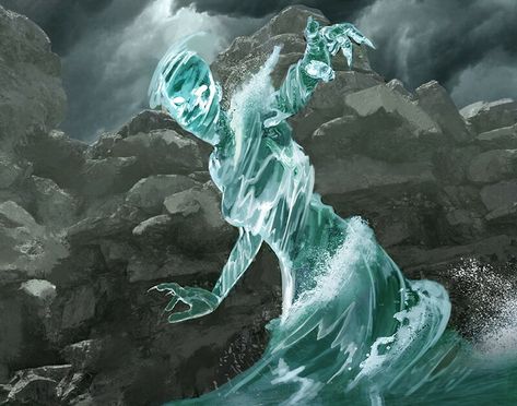 Air Spirit Fantasy Art, Water Elemental Art, Water Element Art, Water Spirit Art, Fantasy Water Creatures, Element Artwork, Mythical Water Creatures, Water Person, Water Demon