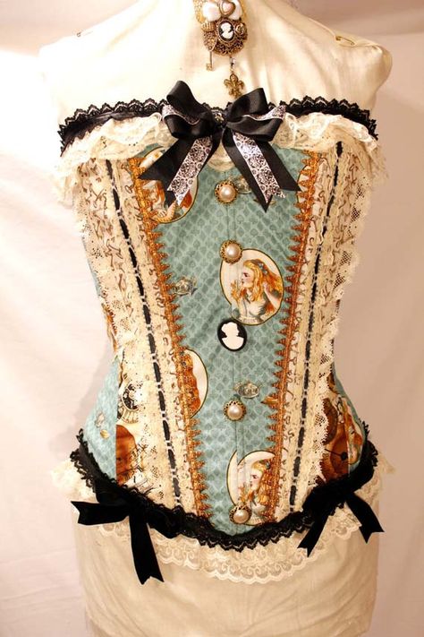 Alice in Wonderland Corset Steampunk Alice In Wonderland, Lizzie Hearts, Steampunk Corset, Victorian Steampunk, Steampunk Costume, Steampunk Clothing, Corset Lingerie, Dieselpunk, Steampunk Fashion