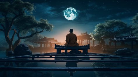 Ipad Wallpaper Buddha, 3d Laptop Wallpaper Desktop Wallpapers, Buddha Wallpaper For Laptop, Spiritual Wallpaper Laptop, Thumbnails Background, Monk Illustration, Night Meditation, News Background, Spiritual Drawings