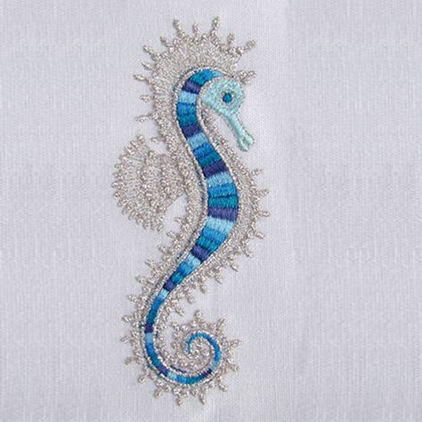 Fish Stitch Embroidery, Seahorses Aesthetic, Embroidery Seahorse, Sea Embroidery Ideas, Seascape Embroidery, Fish Embroidery Designs, Seahorse Embroidery, Beach Embroidery Designs, Seashells Embroidery Designs