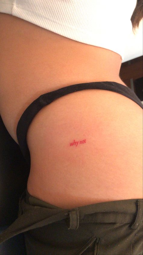 Red Tattoo Ribcage, Red Tattoo On Hip, Red Xo Tattoo, Red Tatoos Woman, Spanish Text Tattoo, Hot Small Tattoos, Red Cursive Tattoo, Simple Lower Back Tattoos, Dainty Red Tattoos