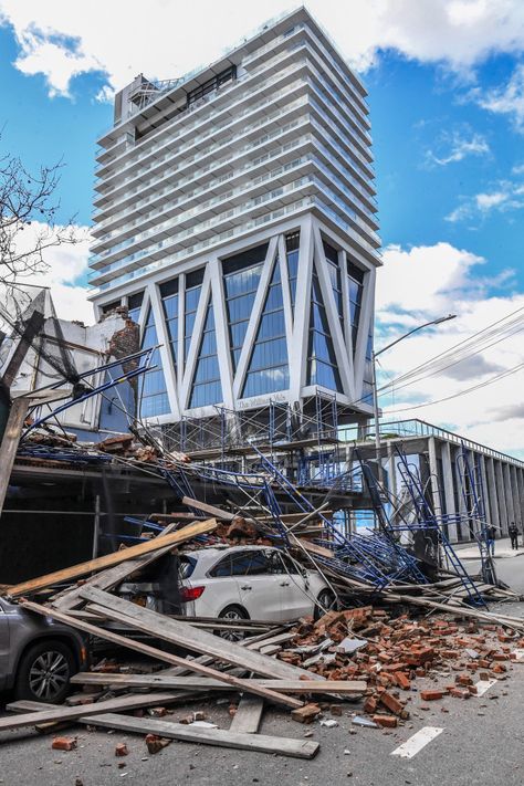 Partial building collapse sends debris flying in Brooklyn. Paul Martinka Building Collapsing, Marvel Dr, World Building, Abandoned Places, On Wednesday, Under Construction, Skyscraper, Brooklyn, The Neighbourhood