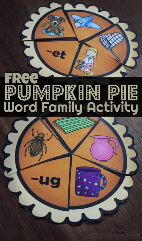 Kids will improve literacy skills so they can start predicting word patterns and read with this SUPER DUPER cute Pumpkin Pie Word Family Activity. Use this free pumpkin activity printables to improve reading and phonics skills with preschool, pre k, kindergarten, and first grade students. This pumpkin them activity is perfect for centers in the month of October or as a Thanksgiving them activity for November. Thanksgiving Phonics Activities, November Centers, Thanksgiving Literacy Activities, Word Family Activity, Pumpkin Science Experiment, Intervention Teacher, Reading Preschool, Pumpkin Math Activities, Grandchildren Activities