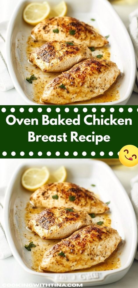 Need a stress-free dinner option? Try this Oven Baked Chicken Breast Recipe, featuring simple ingredients and straightforward preparation. It's an ideal choice for busy nights when you want something tasty and nutritious. Quick Easy Chicken Breast Recipes Baked, Easy Baked Chicken Breast Recipes Ovens, Easy Oven Chicken Breast Recipes, Baking Chicken Breast In Oven, Chicken Breasts In Oven, Chicken In Oven Recipes, Baking Chicken In Oven, Baked Chicken Breast Recipes Oven, Simple Chicken Breast Recipe