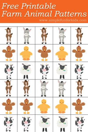 Free farm animal patterns printable with different ways to play and learn! Farm Animal Memory Game, Farm Animal Patterns Free Printable, Farm Unit Preschool, Farm Animals Games, Preschool Farm, Farm Lessons, Farm Animals Activities, Pattern Cards, Farm Unit