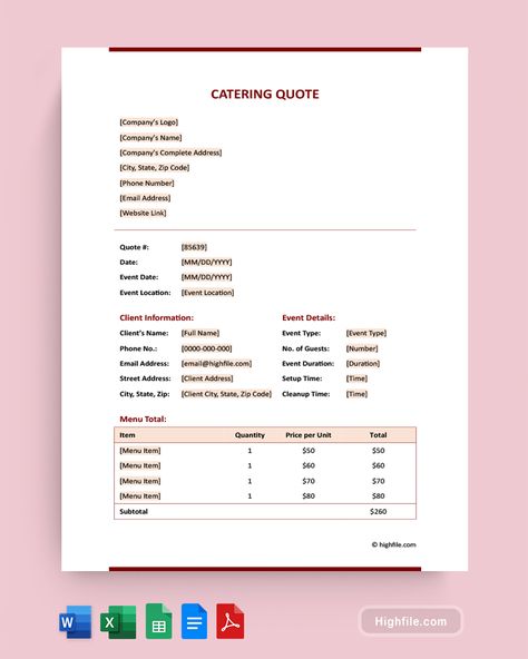 Catering Quote Template Grand Opening Design, Opening Design, Recipe For Success, Quote Template, Catering Menu, Catering Business, Personal Chef, Clear Communication, Content Planning