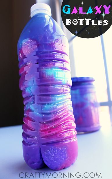 How to Make Galaxy Jars & Bottles (Fun Kids Activity) | CraftyMorning.com Galaxy Bottles, Galaxy Jars, Galaxy In A Bottle, Galaxy Jar, Sensory Bottles, Summer Crafts For Kids, Crafts Kids, Fun Craft, Camping Crafts