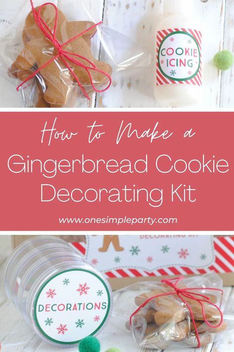 Need a fun homemade gift idea this holiday season?  Check out this easy to make Gingerbread Cookie Decorating Kit.  Package together cookies, icing and some of your favorite decorations.  Everything friends and family need to enjoy the holiday season!  #gingerbreadcookiedecoratingkit #cookiekitsdiy #cookieskitspackaging #cookiekitskids Diy Gingerbread Cookie Kit, Diy Christmas Cookie Decorating Kit, Cookie Decorating Kits Diy, Cookie Kits Packaging, Cookie Kit Ideas, Cookie Diy Kit, Christmas Cookie Decorating Kit, Gingerbread Man Kit, Diy Cookie Decorating Kit